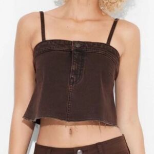 Wild Fable Women's Brown Cropped Denim Top Frayed Hem NWT